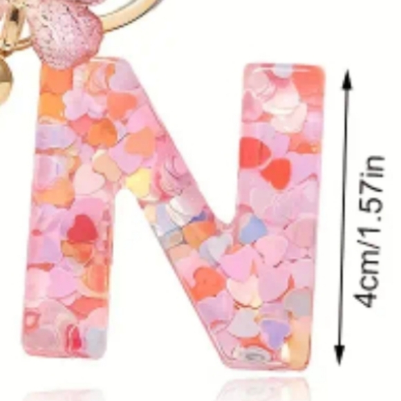 NEW! Resin Letter "N" Initial Keychain Purse Charm w/Butterfly & Tassel Alphabet - Picture 4 of 4